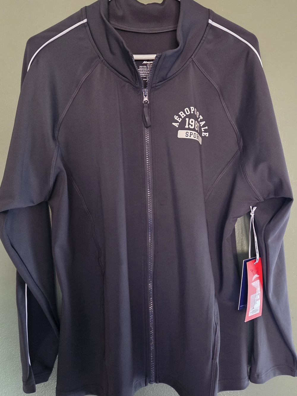 Aeropostale Black Athletic Zip-Up Utility Jacket